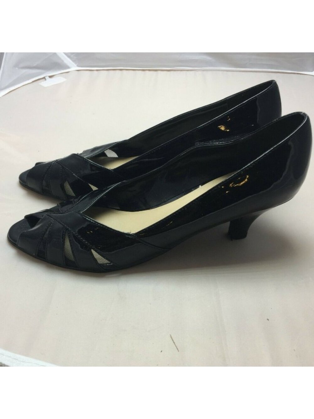 Dress Barn Womens Black Patent Leather Open Toe Pump Heels 9W